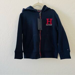 Boys Tommy Hilfiger Navy Hoodie with Red Logo